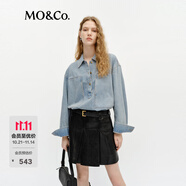 MO&Co.牛仔襯衣春工裝口袋廓形洗水磨白棉質(zhì)上衣MBE1TOP022 牛仔藍(lán)色 XS 155