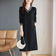 芳妮詩(shī)（FANGNISHI）芳妮詩(shī)小紅書(shū)推薦長(cháng)袖連衣裙女秋季2025新款寬松顯瘦胖mm大碼女裝 黑色 L