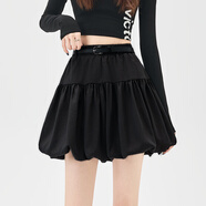 蕓玫兒（yunmeier）半身裙2025年秋冬裝新款裙子花苞裙半身裙女秋季松緊腰蓬蓬裙 黑色 S