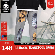 閃電潮牌（GENANX）褲子嘻哈潮流原創(chuàng)設(shè)計(jì)貼布設(shè)計(jì)灰色直筒牛仔褲 灰色 S