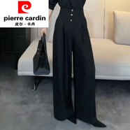皮爾卡丹高腰闊腿褲遮胯寬梨形跨大通勤收腰西裝褲垂墜感女春秋顯腿長(cháng)褲子 黑色 S 建議90-100斤