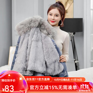 梵奧格（FANAOGE）2025冬裝新款ins大毛領(lǐng)棉服女加絨加厚牛仔外套寬松韓版網(wǎng)紅棉衣 藍色【不帶毛領(lǐng)】 2XL 建議130-145斤