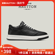 皓頓（HAUT TON）男鞋頭層牛皮板鞋低幫小黑鞋子運(yùn)動休閑鞋子男 XB532 黑色 41