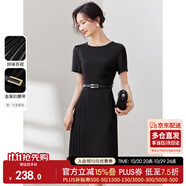 尚都比拉設(shè)計(jì)感拼接連衣裙夏季高級(jí)感氣質(zhì)百褶裙小個(gè)子中長(zhǎng)裙子 雅黑色 S
