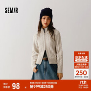 森馬（Semir）針織開衫女修身正肩溫柔系2024冬季高領(lǐng)絞花衣服顯瘦109724106003