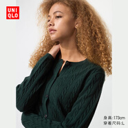 優(yōu)衣庫女裝紐花圓領(lǐng)針織開(kāi)衫/毛衣外套空調衫通勤秋冬新款481477 59 墨綠色 3XL