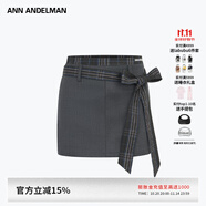 ANN ANDELMANH型拼接條紋短裙梭織混紡牛仔辣妹風(fēng)西裝A字半身裙 淺灰色 XS