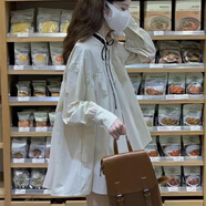 MOUTH MOVEMENT春秋裝法式長(cháng)袖泡泡袖連衣裙女2025早秋新款日系襯衫娃娃裙短裙子 杏色 S
