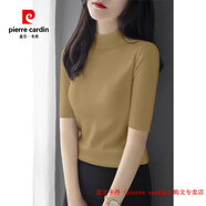 皮爾卡丹（pierre cardin）品牌高檔輕奢夏季綠色半高領(lǐng)五分袖針織打底衫上衣女修身中袖正肩 品牌高端新品-芥黃色【中袖】 【面料升級(jí)】 M 【建議100-110斤】