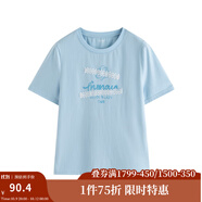茵曼（INMAN）100%純棉短袖T恤2025夏女裝新款復古通勤白上衣 藍色 XL