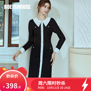 ROEYSHOUSE羅衣氣質娃娃領拼接連衣裙女秋裝新款黑色針織修身裙子05735 黑色 S