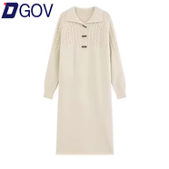 DGOV韓系慵懶風(fēng)粉色麻花毛衣連衣裙女秋季寬松顯瘦百搭內搭針織長(cháng)裙 米杏色【版】 2XL 建議130-150斤