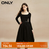 ONLY時尚復(fù)古U領(lǐng)高腰長袖中長款連衣裙女|123107041 E39 黑美人 XS (155) 76A
