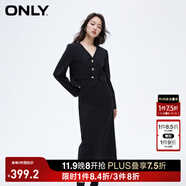 ONLY秋季通勤風中長款半身裙V領(lǐng)套裝連衣裙女|124107011 H1Z 黑色 XL (175) 92A