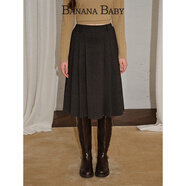 香蕉寶貝（BANANA BABY）新品-BANANA BABY2025年冬新款格雷系學(xué)院風(fēng)中長(cháng)款松緊腰百褶裙女 深灰 M