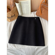 MCDV韓國chic簡(jiǎn)約羊絨毛呢料西裝短裙女秋冬氣質(zhì)包臀A字百搭半身裙子 黑色 XL