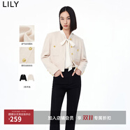 LILY秋新款女裝復古小香風氣質(zhì)純色顯瘦寬松圓領短外套小個子 703米色 S