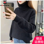 AEMAPE加絨加厚高領(lǐng)毛衣女秋冬季新款2025韓版寬松針織衫慵懶套頭打底衫 黑色 M 適合【95-110斤】