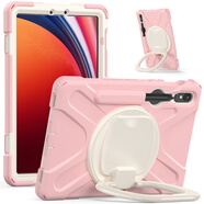 萬浮生適用于三星S10Fe平板保護(hù)套無磁標(biāo)簽S8Plus S7 S9Fe S10+ T510 T290 T225 A8 A9防摔硅膠全蓋 櫻花粉＋橫豎穩(wěn)固支架 三星Galaxy Tab A9 (8.7