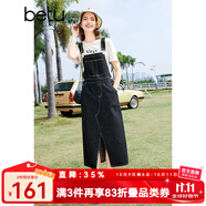 百圖betu女裝春夏新款背帶裙減齡設計感開(kāi)叉牛仔背帶裙女2403D10 深牛仔藍 XS