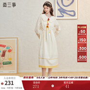 兩三事春朝夜歸 2025春季新款小清新立體勾花裝飾蕾絲拼接連衣裙 米杏色 L