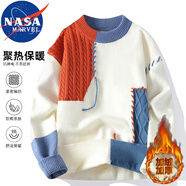 NASA MARVEL針織衫秋冬季加絨休閑圓領(lǐng)潮流毛衣保暖加厚針織衫 橘色加絨 XL