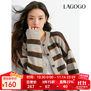 LAGOGO【抗起球】含羊毛外套女拉谷谷春秋新款撞色毛針織衫開衫 混色(Y0) L