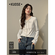 闊色（kuose）miu系蝴蝶結上衣長(cháng)袖T恤新款秋季女內搭打底衫早秋穿搭 白色 M
