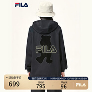 FILA斐樂(lè)官方女裝外套秋季上衣多彩潮流加絨保暖開(kāi)衫連帽小熊外套 正黑色-F51W138599FBK(加絨) 165/84A/M