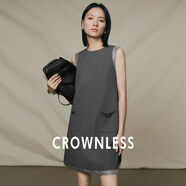 CROWNLESSCROWNLESS未冕秋季新品靜奢醋纖羊毛/歐根紗拼色假兩件無(wú)袖連衣裙 深灰色 S /36