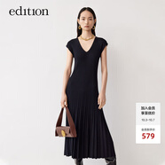 edition女V領(lǐng)中長(cháng)款毛針織收腰無(wú)袖連衣裙百褶裙 黑色 S 160