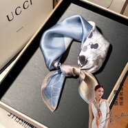 達芬奇密碼真絲絲巾女春夏季真絲小方巾100%桑蠶絲絲巾生日禮物送媽媽 拼色幾何花 藍色