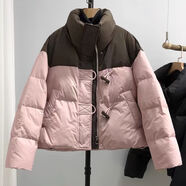莫代爾2025冬季新款棉服韓版撞色棉服女牛角扣寬松時(shí)尚洋氣面包服短外套 粉拼咖 M 105-125斤
