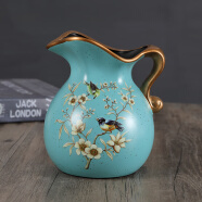蒂拉欧式复古陶瓷花瓶摆件 奶壶花盆家居样板房客厅玄关装饰摆设 1047蓝莺花开款