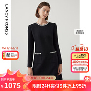 朗姿【尖貨補(bǔ)單】法式氣質(zhì)名媛小香風(fēng)長(zhǎng)袖高腰通勤女冬季新款連衣裙女 黑色2 2XL