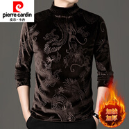 皮爾卡丹（pierre cardin）韓國絨毛衣春秋款金絲絨加絨加厚爸爸裝保暖衛衣男裝打底衫潮 咖啡色 龍圖【加絨】韓國絨 加厚 M 建議85/105斤