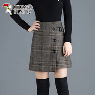 啄木鳥(niǎo)短褲秋冬款女外穿胖MM新款高腰格子短褲顯瘦毛呢裙褲呢子短褲裙女 后腰松緊腰設計 XS 60斤以下可以穿