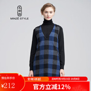 名師路品牌女裝冬季格子連衣裙通勒淑女時(shí)尚百搭無(wú)袖v領(lǐng)毛呢裙 深藍(lán)色 M