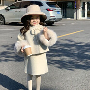 MOKITOUL國際童裝大牌Fad Sincgo女童毛呢裙套裝2025秋冬新款兒童洋氣小香 米白色套裝(外套+背心裙) 120cm 均碼