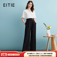 愛特愛（EITIE）高腰通勤飛飛袖交襟V領(lǐng)撞色闊腿連體褲夏新款連衣褲B2407350 固黑色22 2XL 175