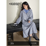 闊色（kuose）灰色碎花外套半身裙褲兩件套裝女秋季新款連帽開(kāi)衫衛(wèi)衣春 花灰色外套8006 L