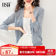 歐莎（OSA）【披肩空調(diào)衫】薄款冰絲針織開衫外套女七分袖25年新款夏季上衣 煙熏藍色B M