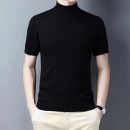 以純（YISHion）2025新款純針織衫短袖秋冬新款半高領(lǐng)中青年半袖針織衫男 黑色半高領(lǐng) S 165(建100-120斤)