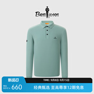 比音勒芬（Biemlfdlkk）【雙面功能面料】春秋男輕商務(wù)休閑彈力親膚柔軟長(cháng)袖翻領(lǐng)POLO衫 97琥珀綠 3XL