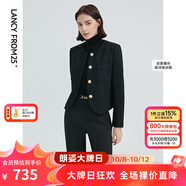 朗姿【尖貨補單】【明星同款】羊毛法式粗花呢小香風(fēng)短外套上衣女新款 黑色 M