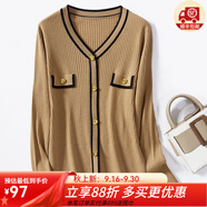 金菊特價(jià)巴恩風(fēng)【綿羊毛小香風(fēng)】女t恤高級感時(shí)尚毛衣女羊毛衫針織衫 駝色 L