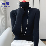 羅蒙100%純羊毛衫女堆堆領(lǐng)加厚毛衣內(nèi)搭秋冬修身高領(lǐng)羊毛針織衫內(nèi)搭 經(jīng)典黑 S