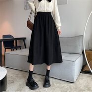 tromlfz秋冬2025新款寬松氣質(zhì)傘裙高腰純黑色半身裙女中長(cháng)版a字墜感裙子 黑色_(螞蟻面料_聚酯纖維) M
