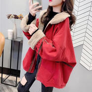 俞兆林（YUZHAOLIN）派克服女2025秋冬新款服加絨加厚工裝外套韓版寬松顯瘦短款毛領(lǐng)衣 紅色 M (100-115斤左右)