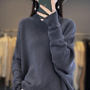 AEMAPE2025秋冬季新款高領(lǐng)100%純羊毛衫女純色套頭蝙蝠袖毛衣針織打底衫 大象灰 2XL 建議160-180斤左右